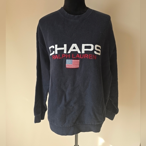 Vintage 90s Chaps Ralph Lauren Navy Crew Neck Sweatshirt Men's Size M. - Picture 1 of 6